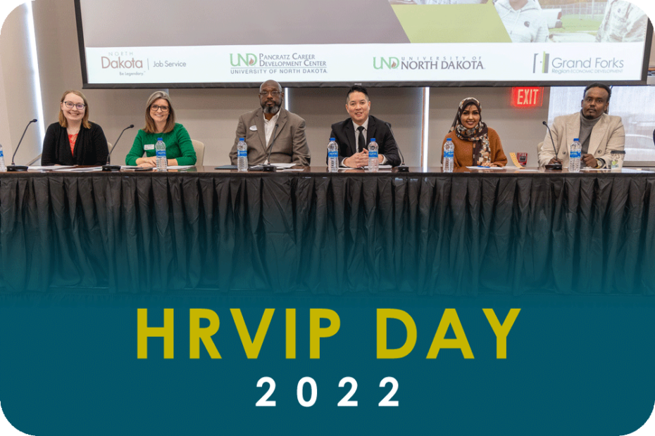 Six people sit together as a panel at Minnkota Power Cooperative conference rooms for the first HRVIP Day on November 9.