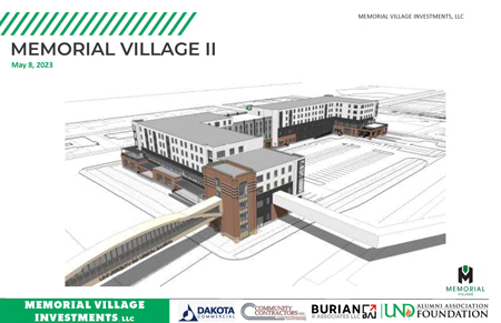 A rendering of the Memorial Village II complex located in Grand Forks ND on the corner of University Ave and Columbia Rd.