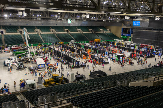 A bird's eye view of the Alerus Center floor at the Northern Valley Career Expo.