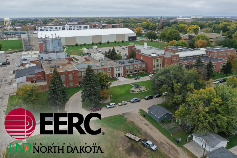 A bird's eye view of the UND EERC building with the EERC and UND logo.