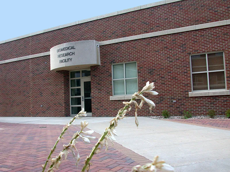 The entrance to the Center for Biomedical Facility on UND's campus.