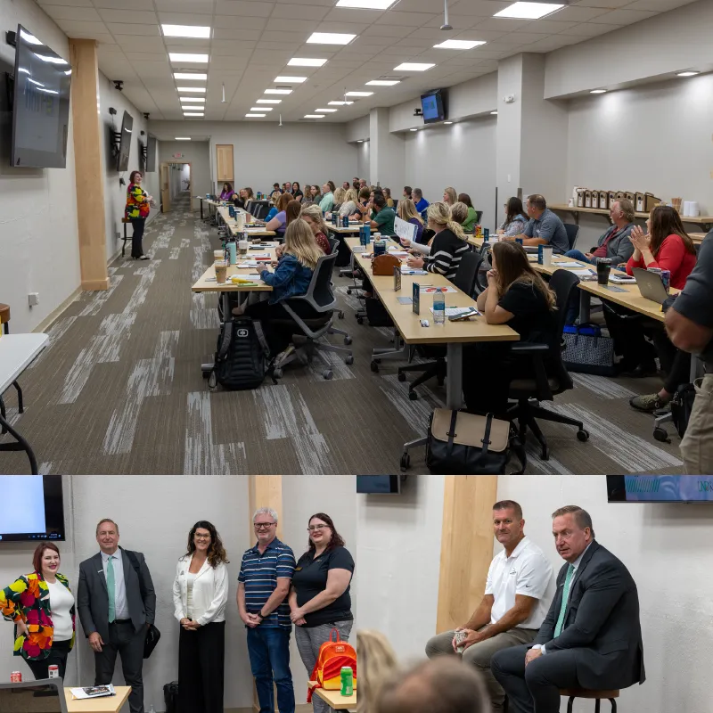 A collage of photos from the HRVIP day 2024 hosted at True North Equipment. Photos feature the classroom style setup, a group of participants, and speakers.