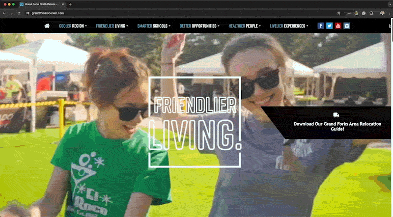 A screen capture of the Greater Grand Forks Way Cooler Than You Think!'s website landing page.