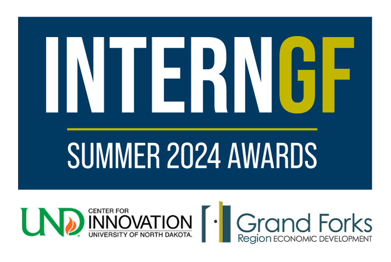 The InternGF logo with Summer 2024 Awards and the UND Center for Innovation and Grand Forks Region EDC logo.