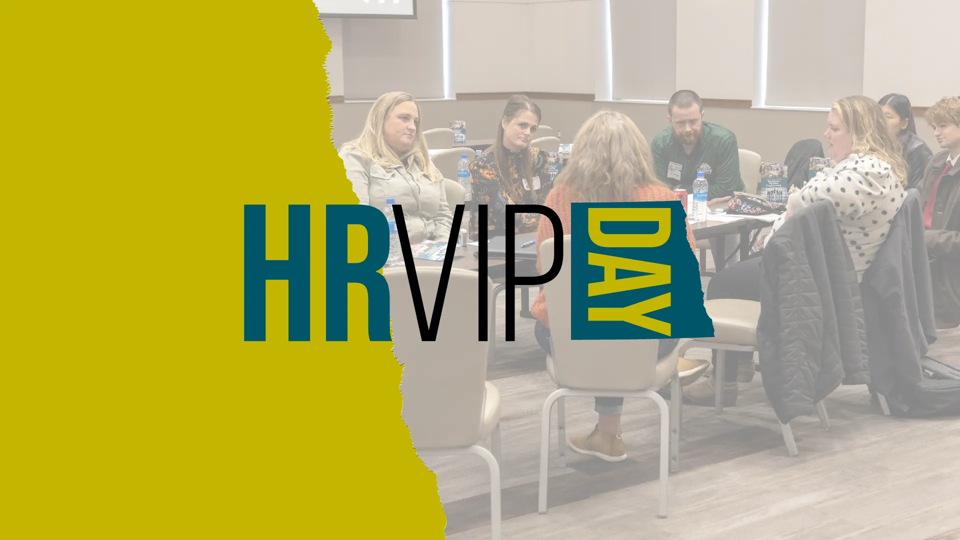 HRVIP Day logo with a photo of HR professionals sitting together networking at the first HRVIP Day