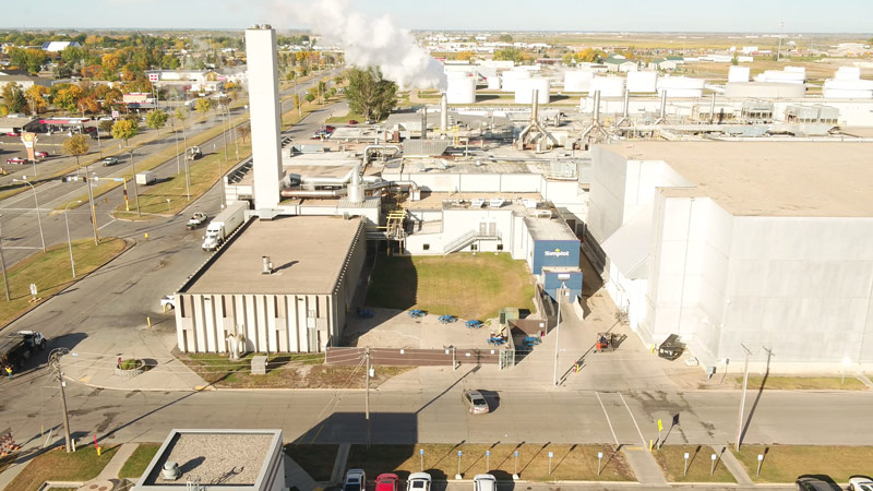 A drone of of JR Simplot factory in Grand Forks ND in the fall.