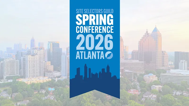 A graphic promoting the Site Selectors Guild Spring Conference, 2026, in Atlanta.